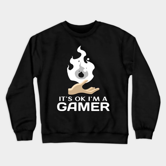 Its Ok Im A Gamer White Crewneck Sweatshirt by Shawnsonart